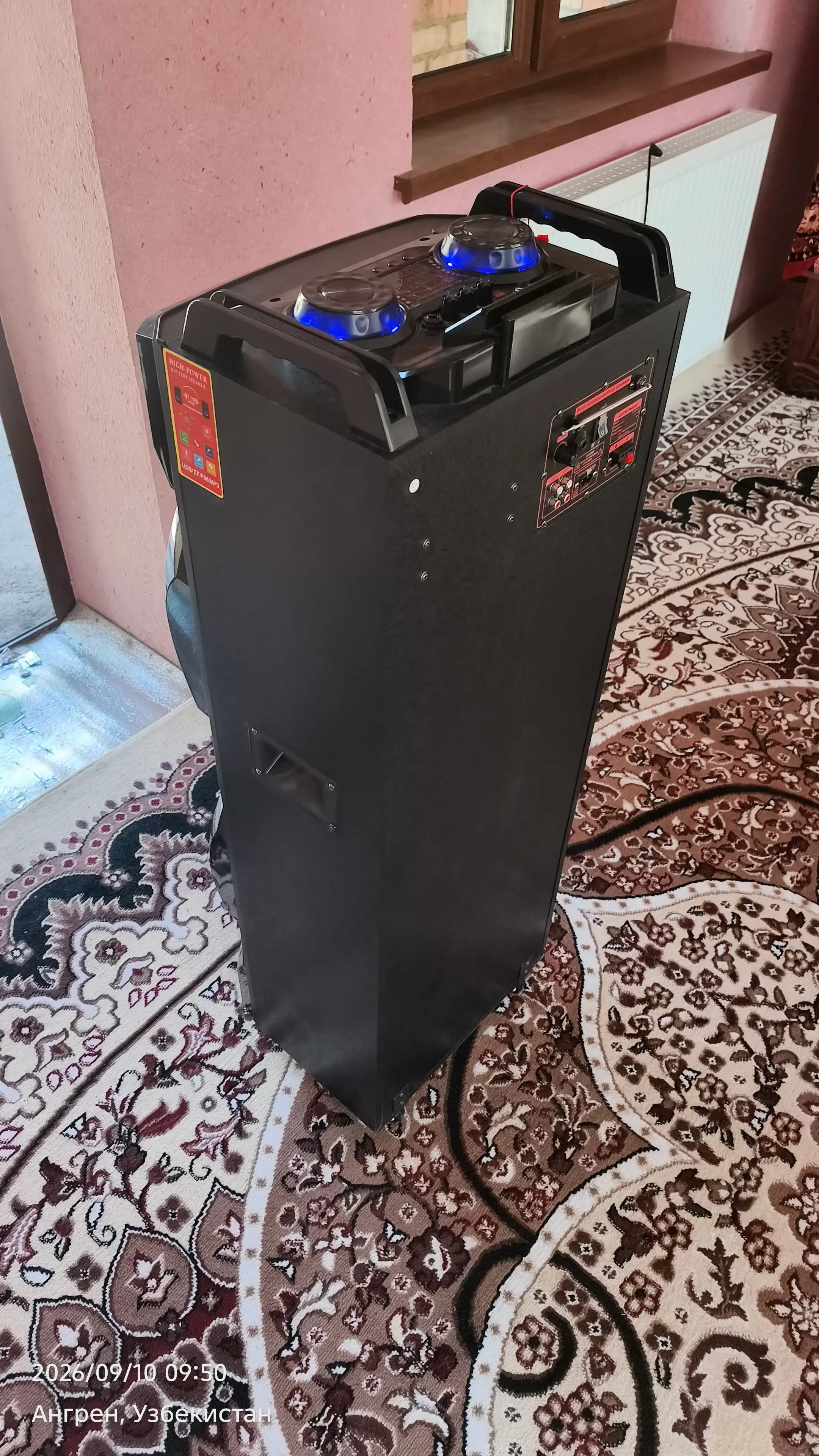 2 ta karaoke mikrofoni va RGB yoritgichlari bo‘lgan ZQS8213 katta akustik tizimi