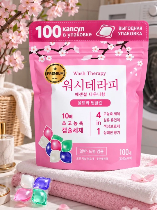 Wash Therapy Premium kir yuvish kapsulalari 4 tasi 1 da, 100 dona, 1100 g