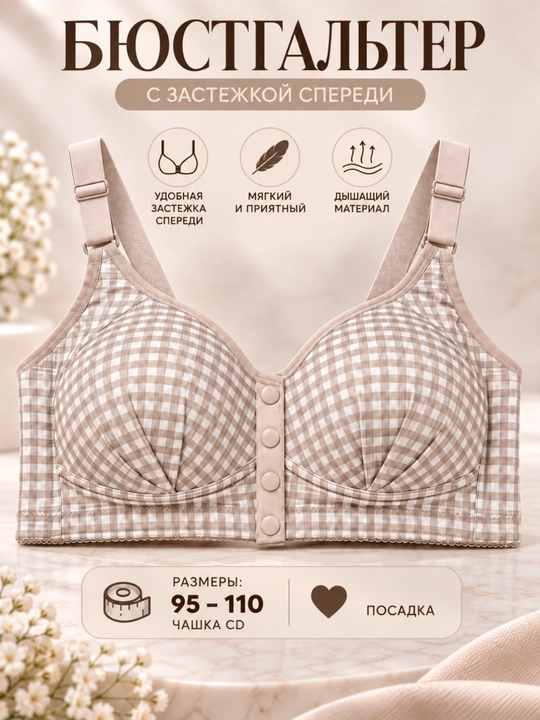 Ayollar byustgalteri, yupqa chashka, oldi taqiladigan, simsiz, topik - 