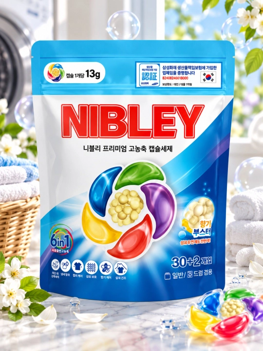 NIBLEY Premium kir yuvish kapsulalari 6in1, 32 dona, 13 g/kapsula