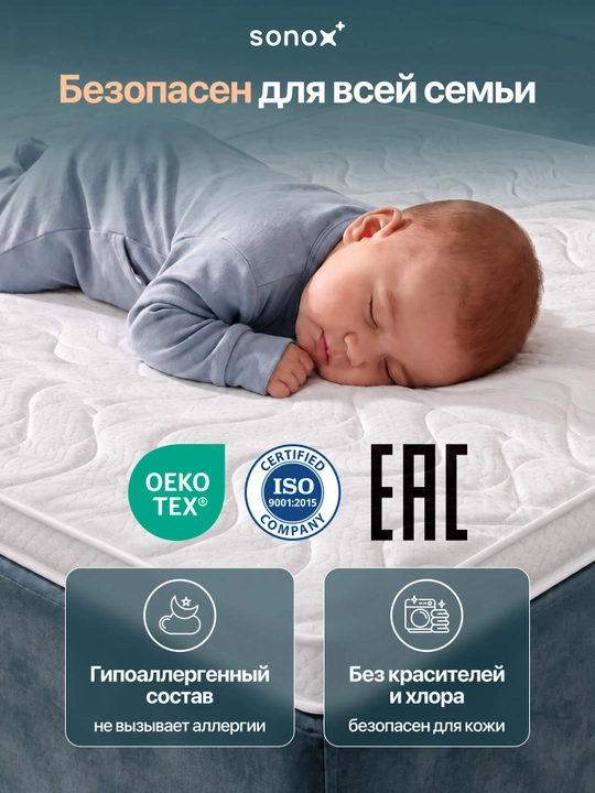Матрас-топпер SONOX Extra Protect Plus FBS 8 см / анатомическая пена / жаккардовый чехол