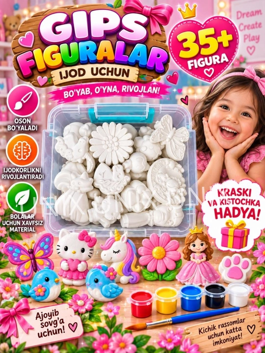 Bo‘yash uchun gips haykalchalar, 3D shakllar, gipsdan bo‘yash - 