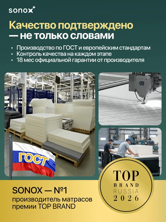 SONOX Lux Massage FBS ortopedik prujinasiz to‘shak, 19 sm, o‘rtacha qattiqlikda