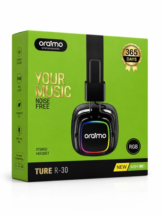 Oraimo ture r-30 беспроводные bluetooth наушники, rgb, микрофон, стерео, 48 ч