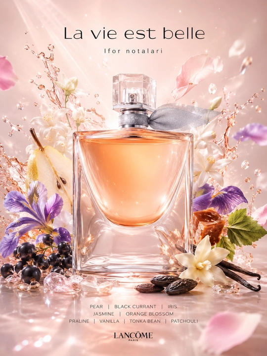 Lancôme La Vie Est Belle ayollar atiri, shirin gulli va vanilli ifor, nafis Eau de Parfum