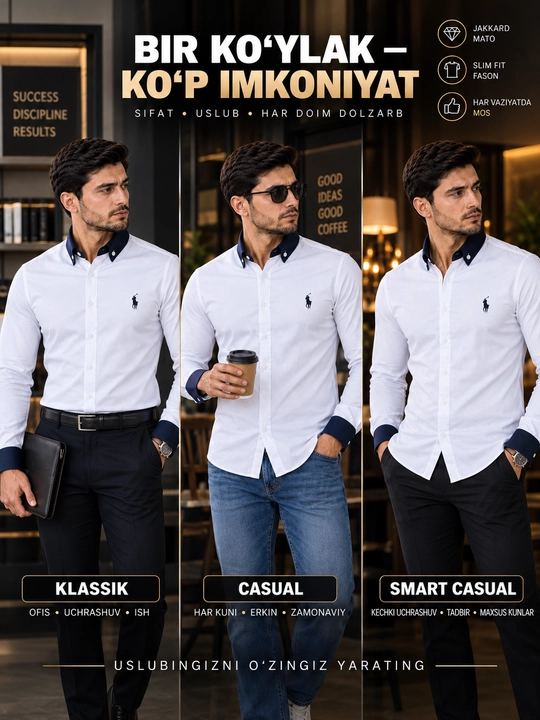 Мужская белая рубашка UTEC Slim Fit, из 100% хлопка