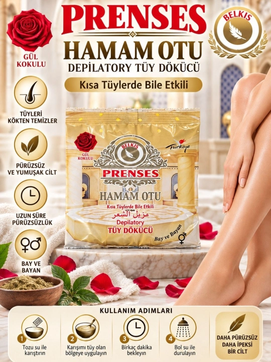Prensess Hamam Otu Depilyatsiya kukuni, tanadagi keraksiz tuklar uchun - 