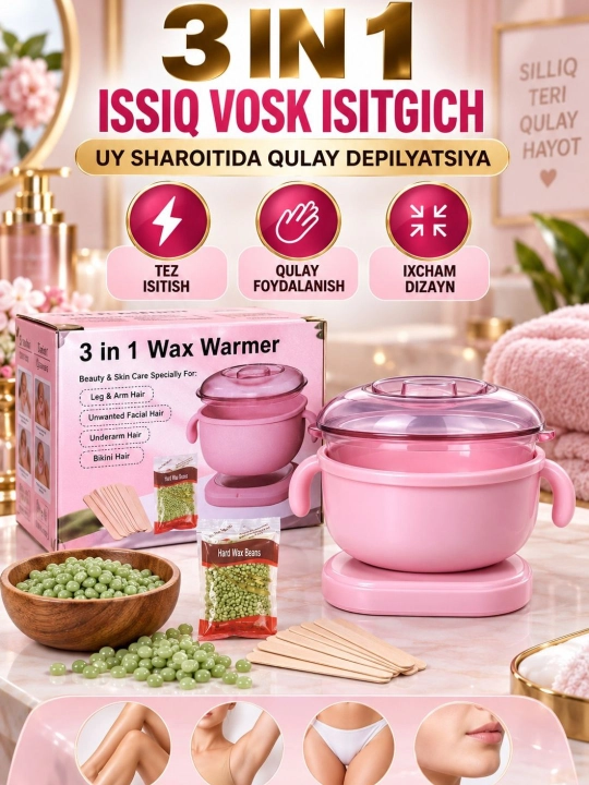 Vosk qozoncha, depilatsiya uchun to'plami, depilyatsiya qozoncha 4 tasi 1 da - 