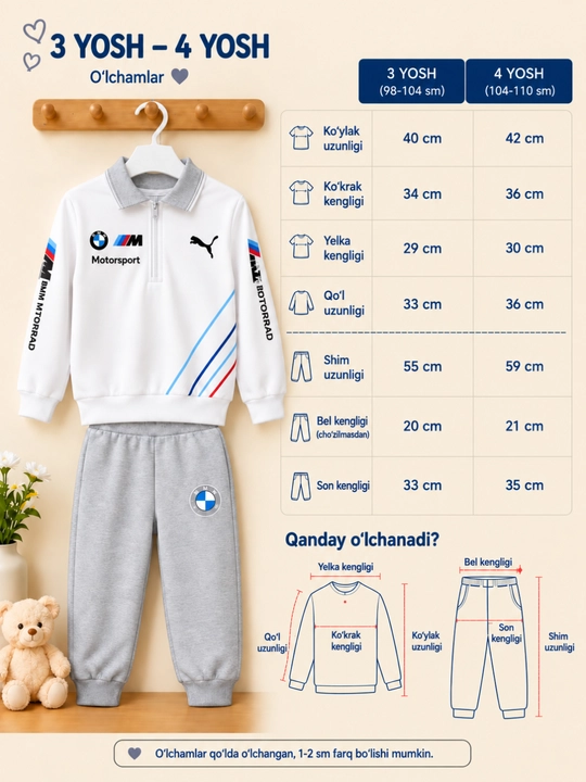 O‘g‘il bolalar uchun kuzgi komplekt-dvoyka, 3–4 yosh — yoqali svitshot va jogger shim