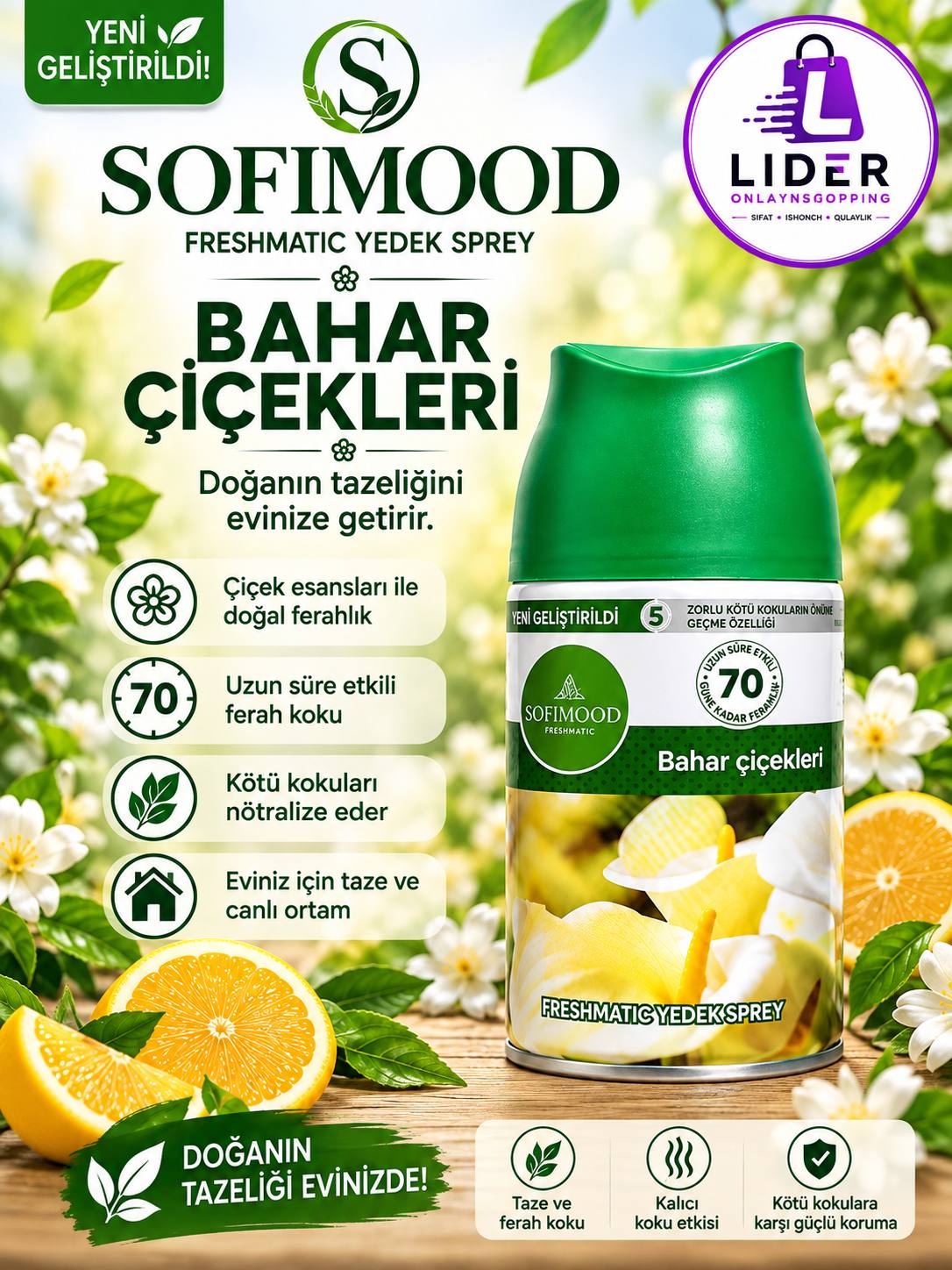 Lavanda, bahorgi gullar, tozalik ifori, yoqimli hid, 70 kungacha yangilanish