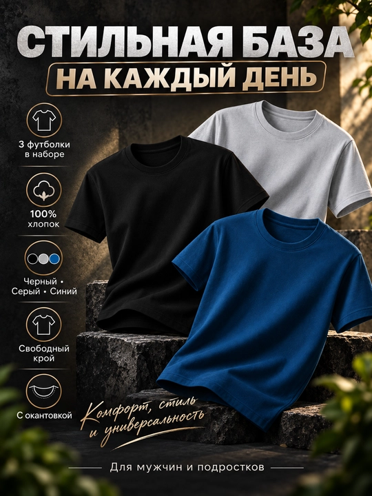 Erkaklar futbolkalari to‘plami HABRO, 3 dona, 100% paxta
