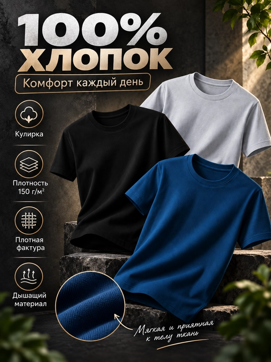 Erkaklar futbolkalari to‘plami HABRO, 3 dona, 100% paxta