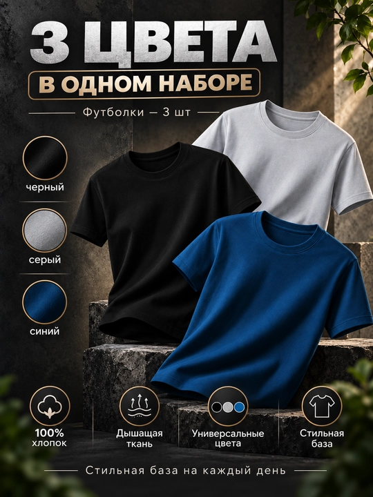 Erkaklar futbolkalari to‘plami HABRO, 3 dona, 100% paxta