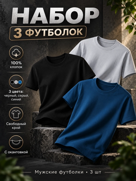Набор мужских футболок HABRO, 3 шт, хлопок 100% - 