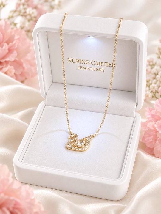 Женская цепочка – кулон в форме лебедя, с кристаллами SWAROVSKI - 