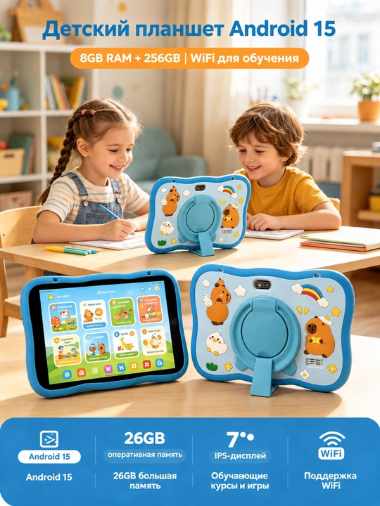 Детский планшет 7", 8GB+256GB, Android, силиконовый чехол, обучение-развлечения планшет