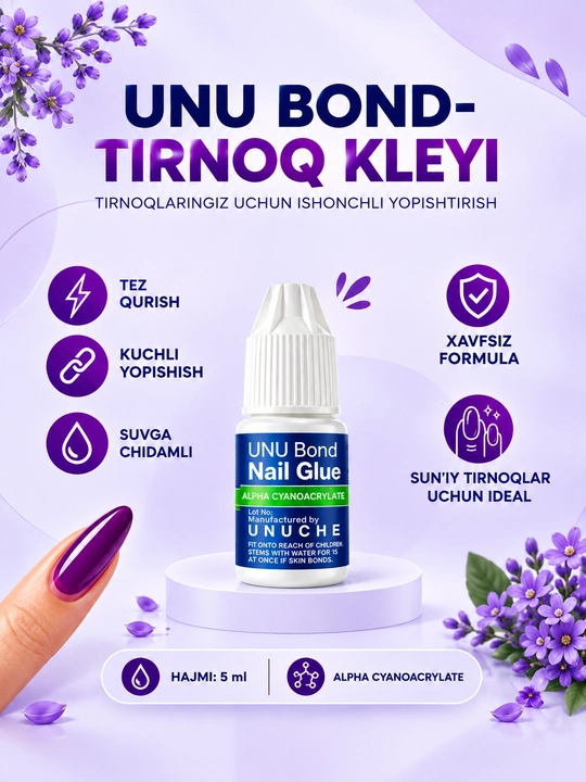 Tirnoqlar uchun yelim, tips va sun’iy tirnoqlar uchun, mustahkam - 
