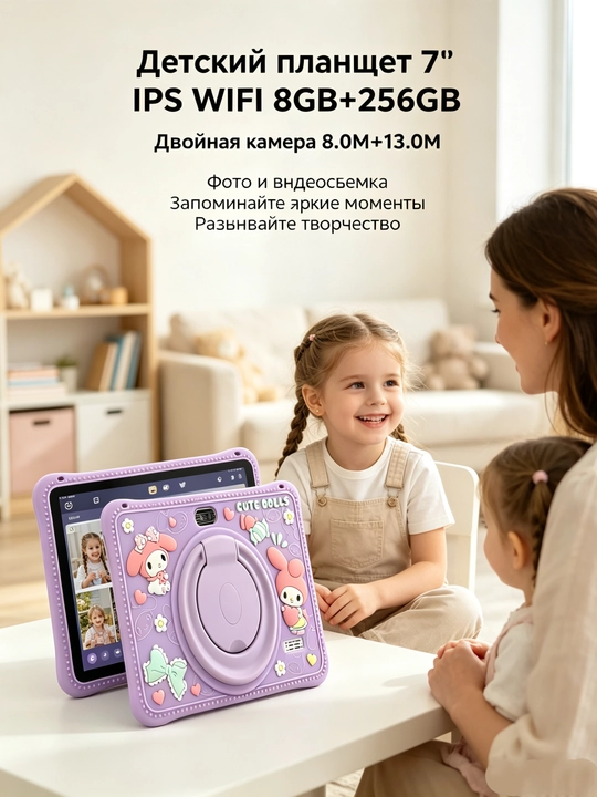 Детский планшет 7", 8GB+256GB, Android, силиконовый чехол, обучение-развлечения