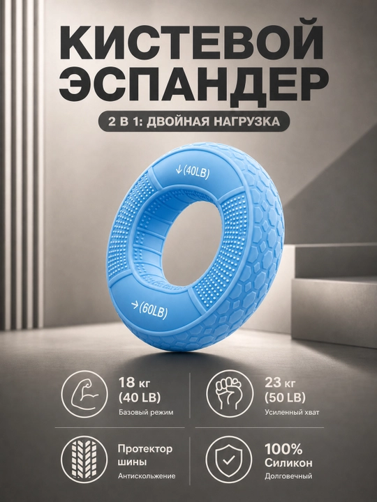 Кистевой эспандер силиконовый кольцо, тренажер для рук - 