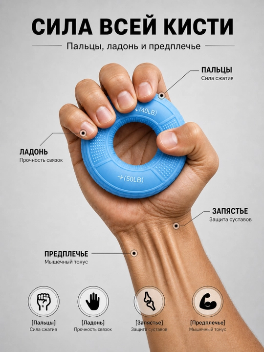 Кистевой эспандер силиконовый кольцо, тренажер для рук