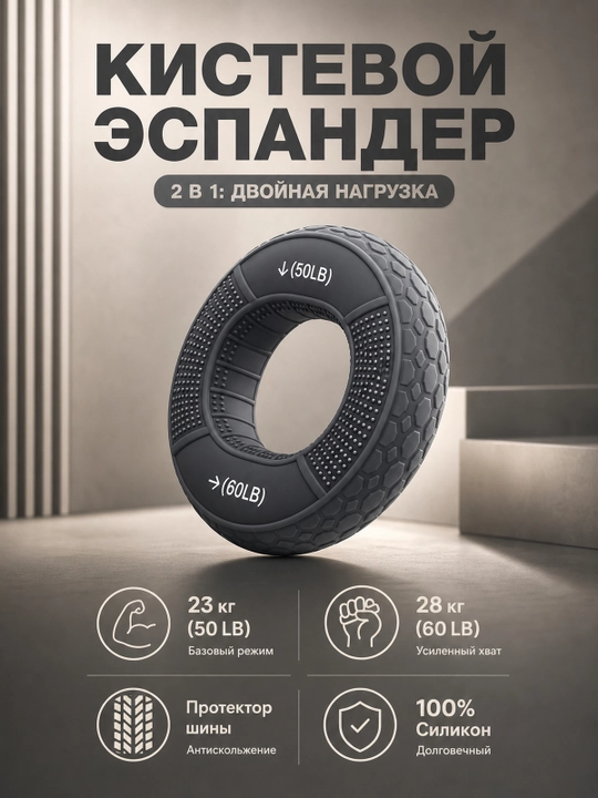 Кистевой эспандер силиконовый кольцо, тренажер для рук - 