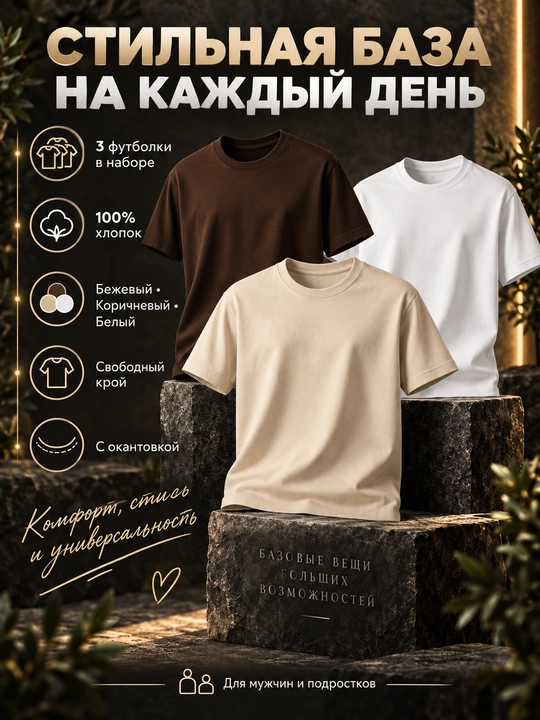 Erkaklar futbolkalari to‘plami HABRO, 3 dona, 100% paxta