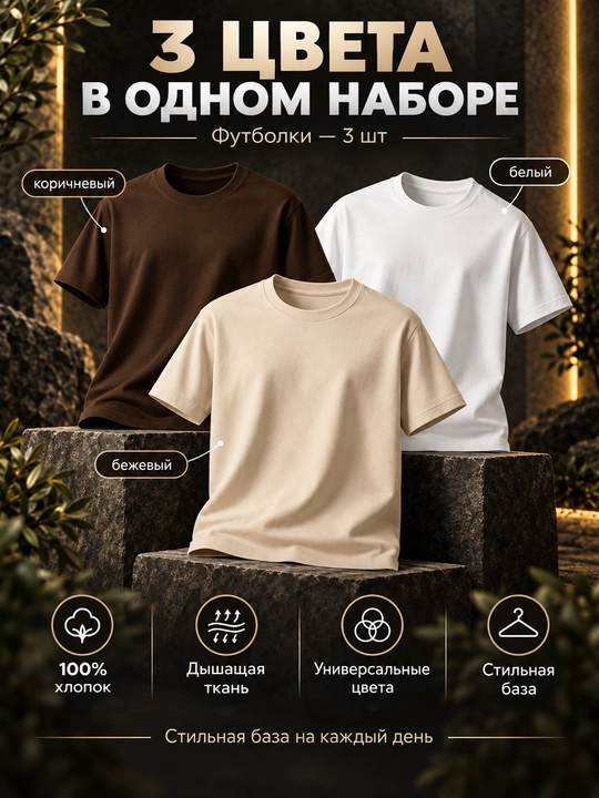Erkaklar futbolkalari to‘plami HABRO, 3 dona, 100% paxta