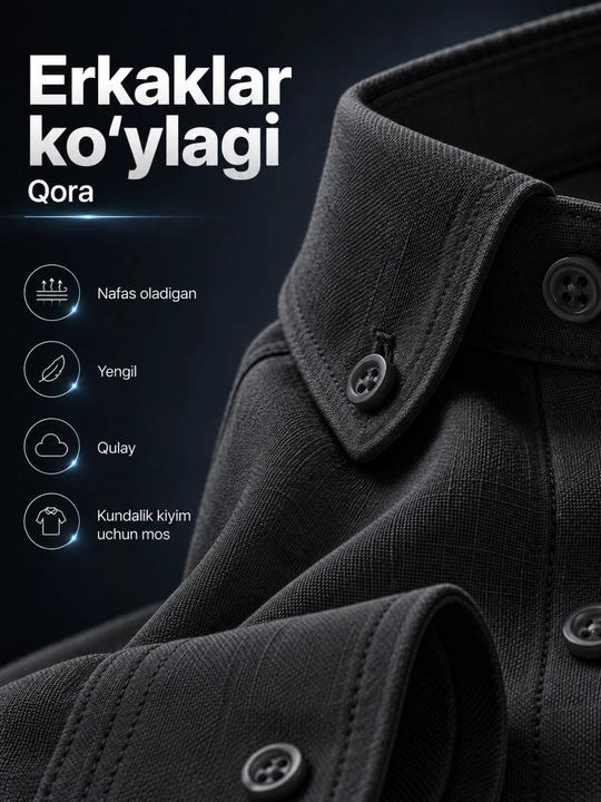 Erkaklar uchun klassik uzun yengli kundalik ko‘ylak, 9 xil rangda, M-XXL