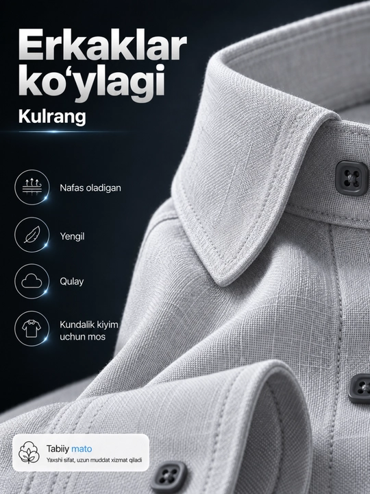 Erkaklar uchun klassik uzun yengli kundalik ko‘ylak, 9 xil rangda, M-XXL