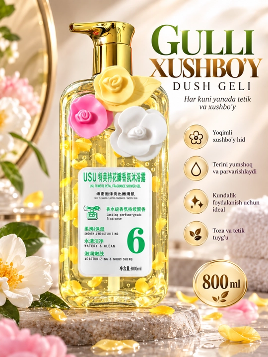 USU atirgul iforli dush geli, 800 ml - har kunlik yumshoq parvarish - 