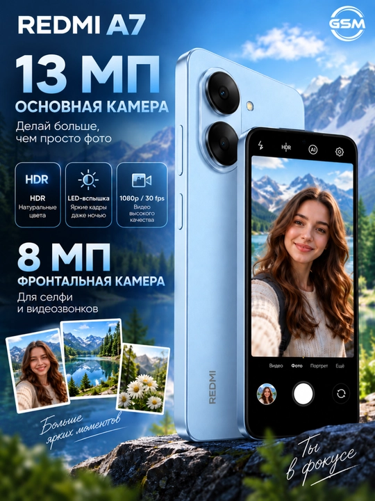 Smartfon Redmi A7 3GB/64GB, 6.88" 120Hz ekran, 5200 mAh akkumulyator