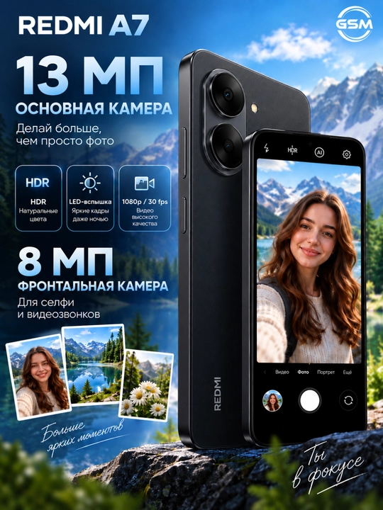 Smartfon Redmi A7 3GB/64GB, 6.88" 120Hz ekran, 5200 mAh akkumulyator