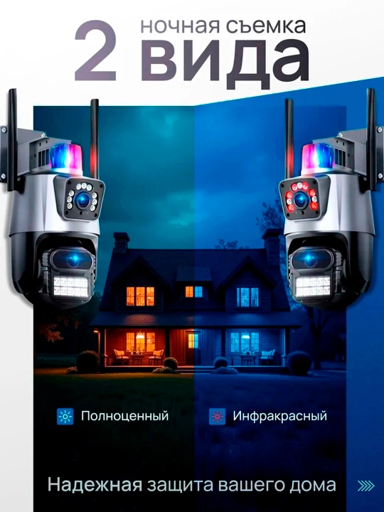 Камера наблюдения с SIM-картой 4G, поворот на 360°, ночное видение, управление по телефону