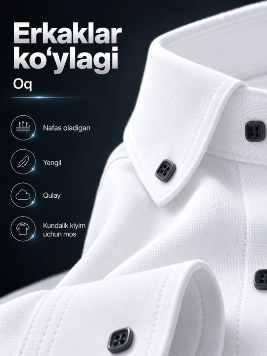 Erkaklar uchun klassik uzun yengli kundalik ko‘ylak, 9 xil rangda, M-XXL