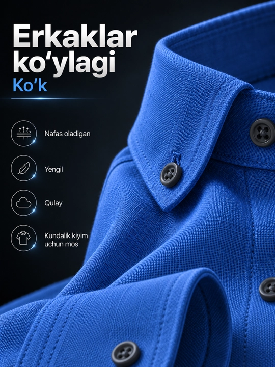 Erkaklar uchun klassik uzun yengli kundalik ko‘ylak, 9 xil rangda, M-XXL