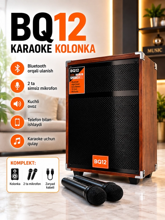 Karaoke kolonkasi BAAB B-Q8  BQ12, 2 ta simsiz mikrofon bilan - 
