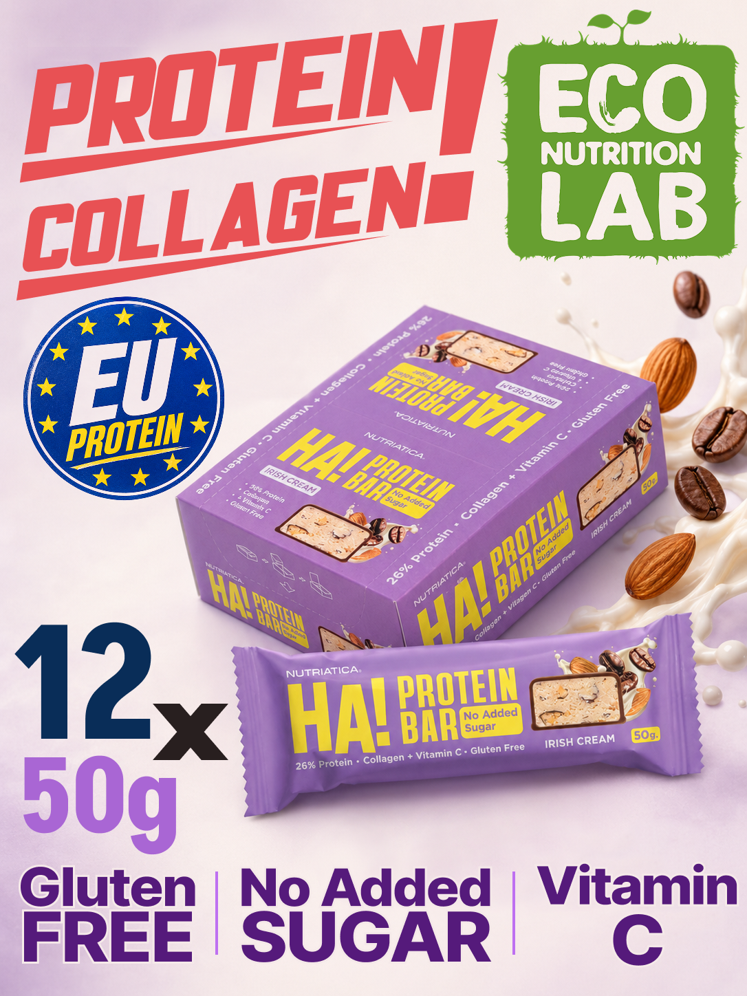 Proteinli batonchiklar NUTRIATICA HA! 12 dona, 50g - 