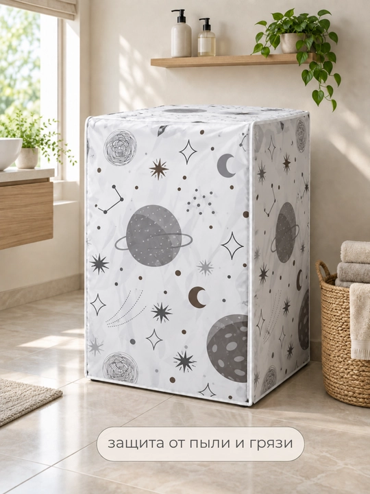 Чехол для стиральной машины 62×58×85 см, белый, с космическим принтом