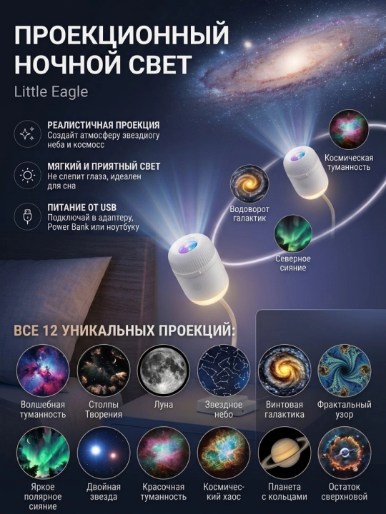 USB proyeksion tungi chiroq – almashadigan kosmik proyeksiya