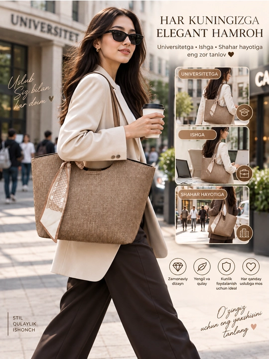 Ayollar uchun katta yelkama sumka, kundalik shopper tote, uzun tutqichli