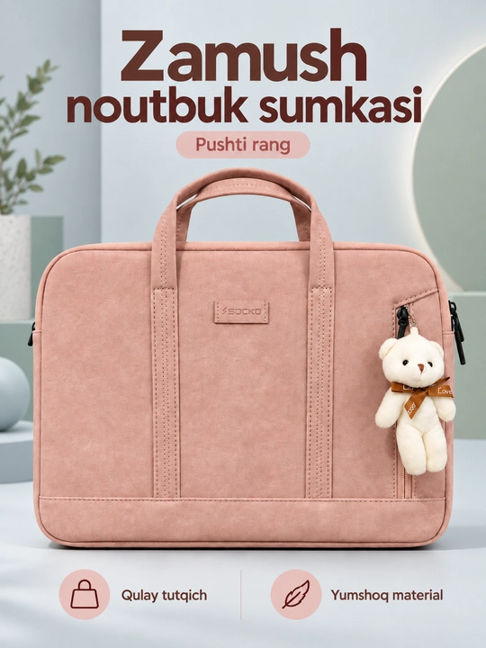 Zamonaviy zamshli noutbuk sumkasi — yumshoq himoya va keng cho'ntaklar - 