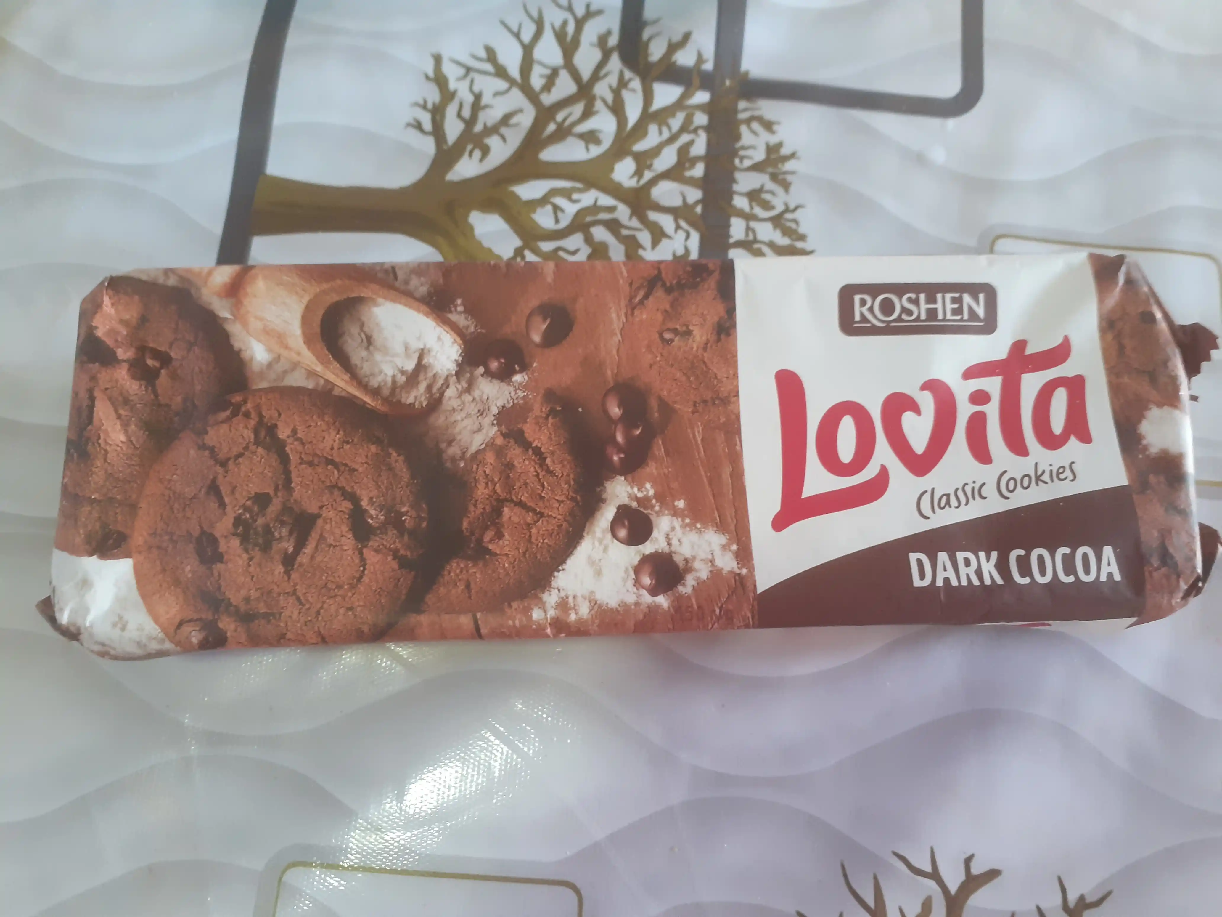 Yog'li pechenye Roshen Lovita Classic Cookies, kakao glazur bo'laklari bilan, 150 g