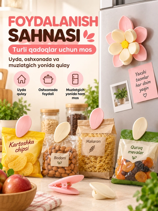 Магнитные клипсы для пакетов, зажимы для хранения продуктов, цветок, 10 шт