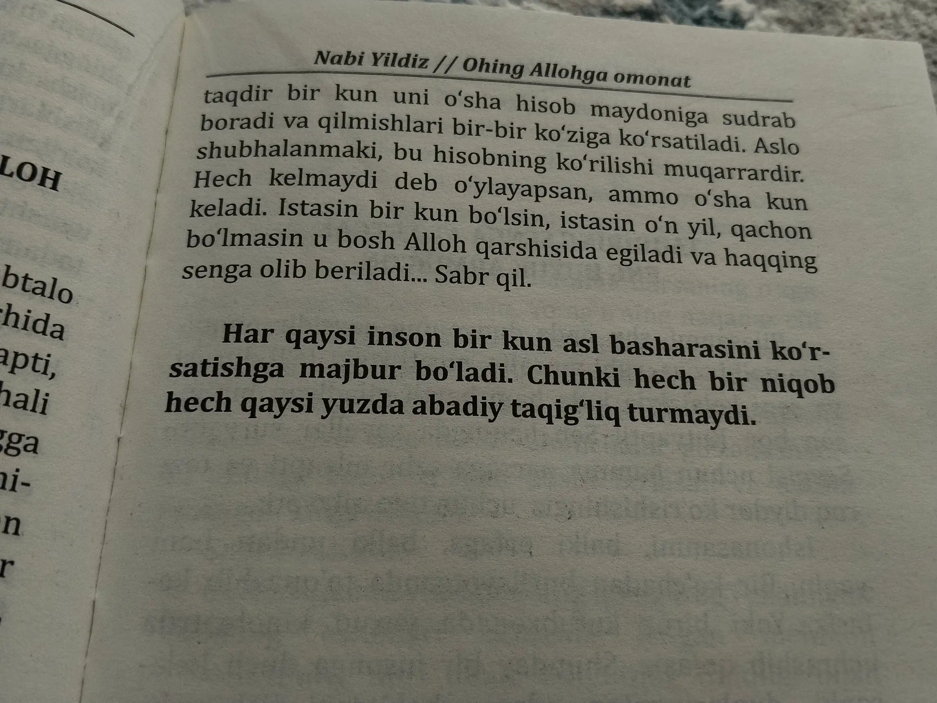 Ohing Allohga omonat, Nabi Yildiz
