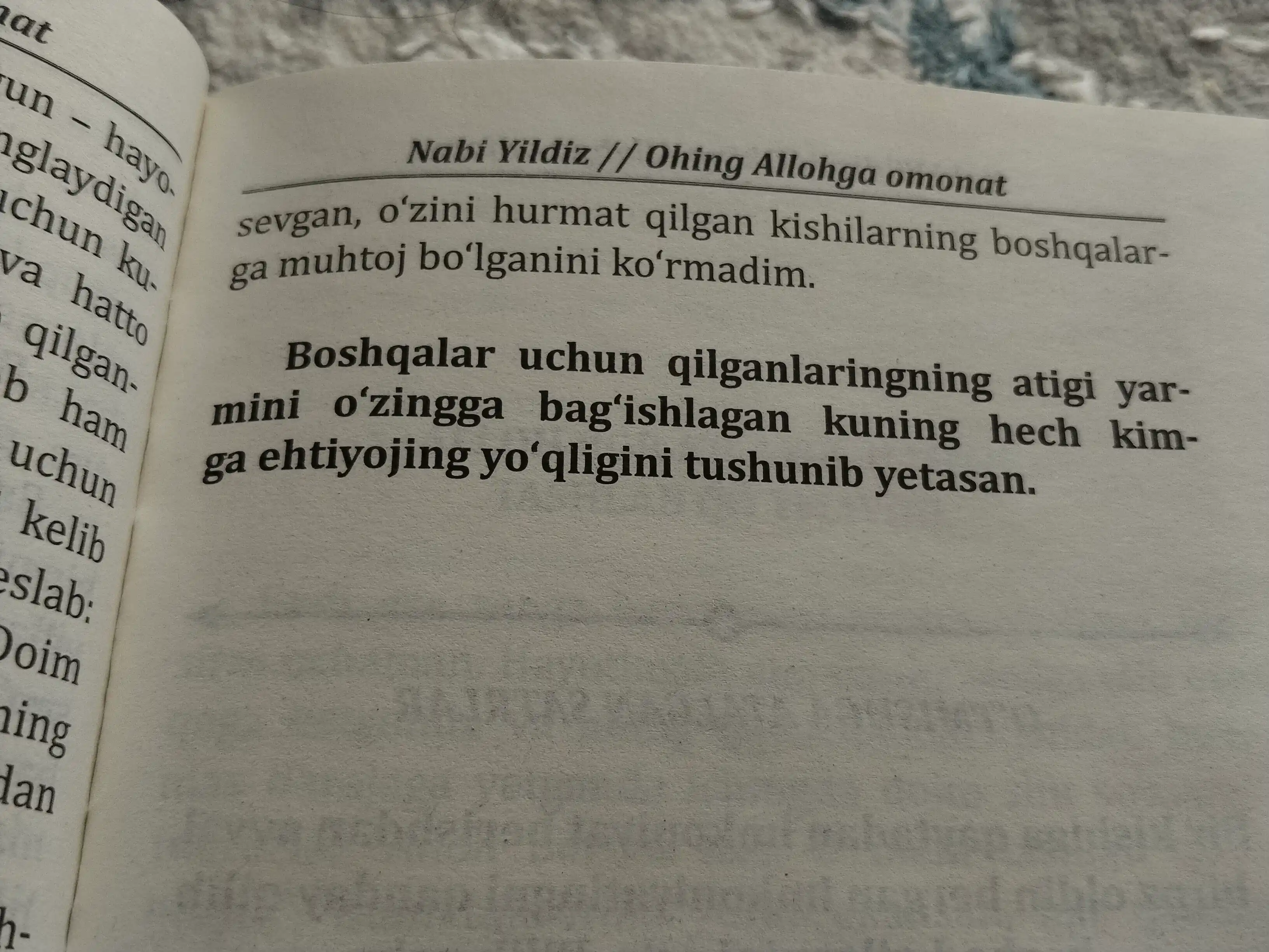 Ohing Allohga omonat, Nabi Yildiz