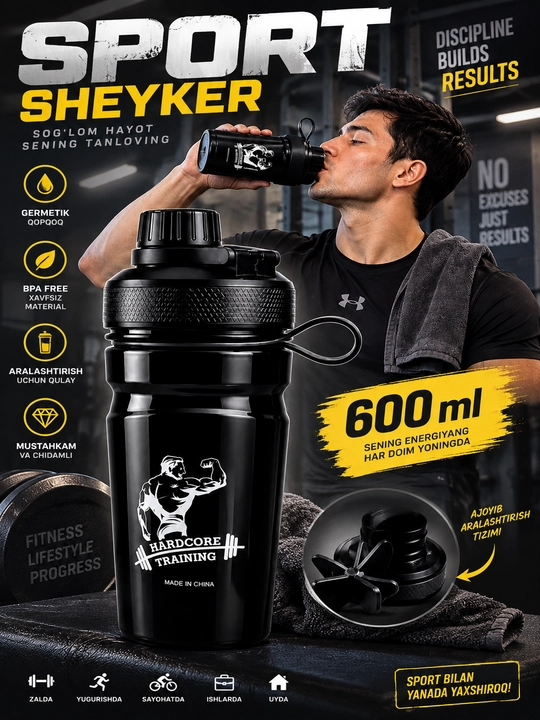 Sport butilkasi protein va geyner uchun, sheyker - 