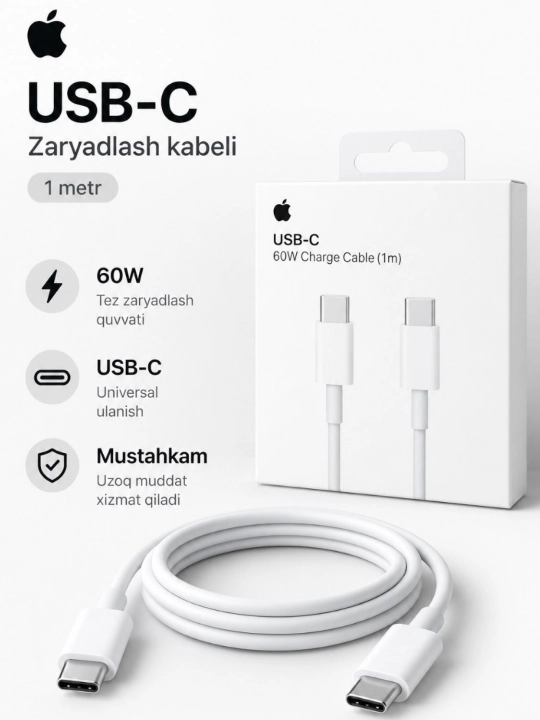 Zaryadnik iPhone uchun, zaryadka 20 Vt, s kabelem Type-C — Lightning