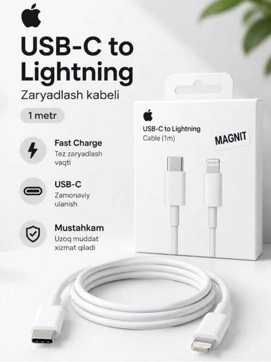 Zaryadnik iPhone uchun, zaryadka 20 Vt, s kabelem Type-C — Lightning - 