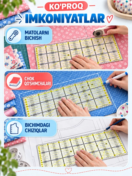 Линейка акриловая для шитья, пэчворка и квилтинга, квадратная разметка
