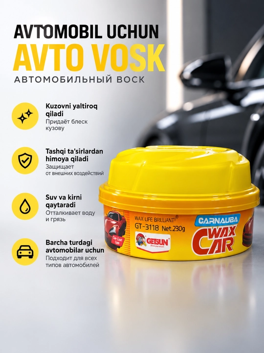 Avtomobil uchun Carnauba mumli vosk GETSUN GT-3118, 230 g, kuzov uchun - 